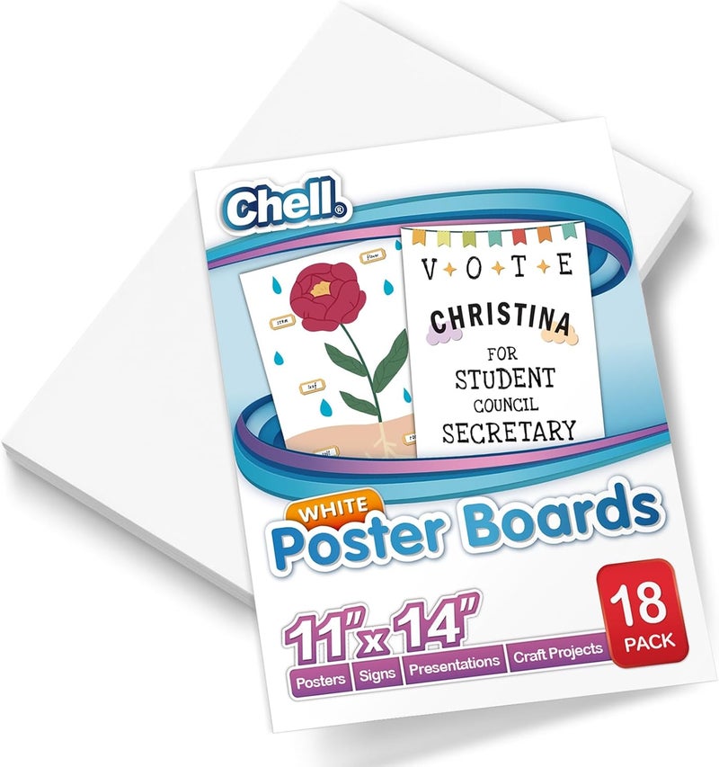 Chella لوح ملصقات أبيض ثقيل 11" × 14"، لمشاريع الحرف المدرسية، وزن غلاف 85 رطل، 18 قطعة - Image 1
